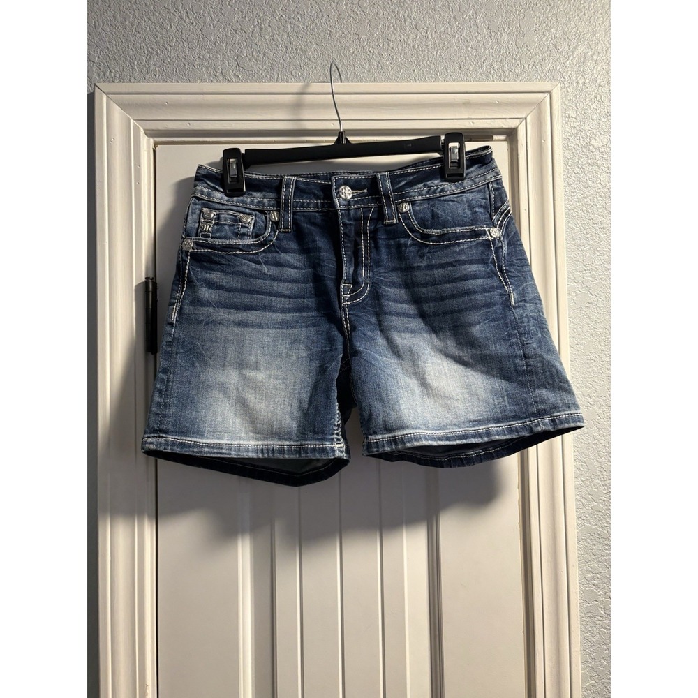 Miss Me Denim Shorts Women 28 Blue Mid Rise Embellished E3444FH63